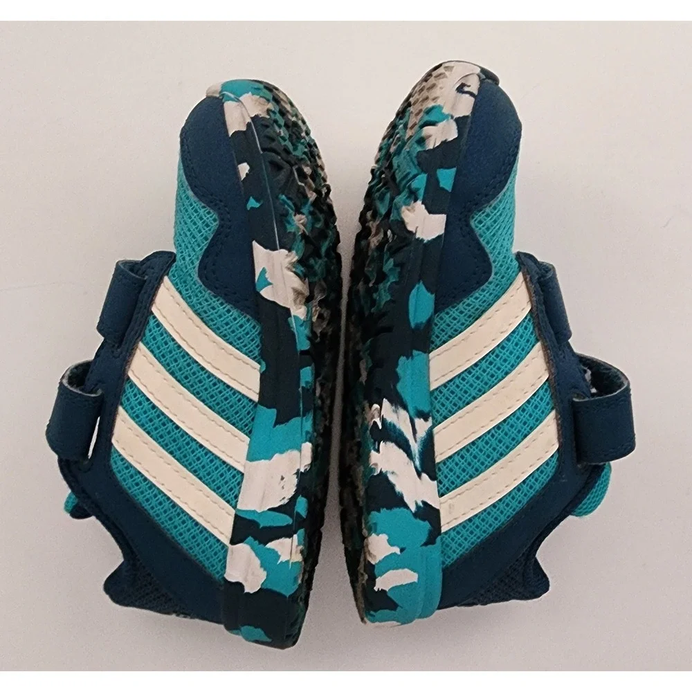 Adidas Alta Run Kids Size 8K Teal Navy Blue Camo Sole Hook Loop AF4356 EUC
